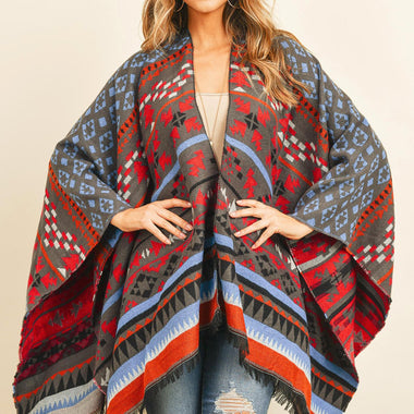 Native Pattern Open Front Kimono
