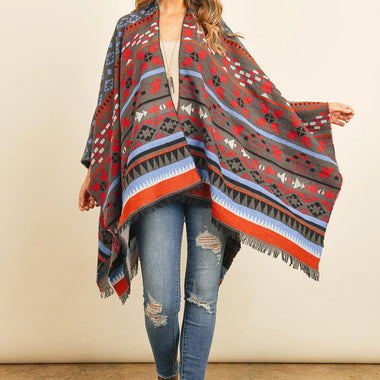 Native Pattern Open Front Kimono