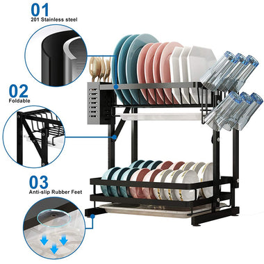 Foldable Kitchen Stainless Steel Storage Shelves Towel Sponge Organizer Tableware Multi-Layer Dish Rack Kitchen Shelf